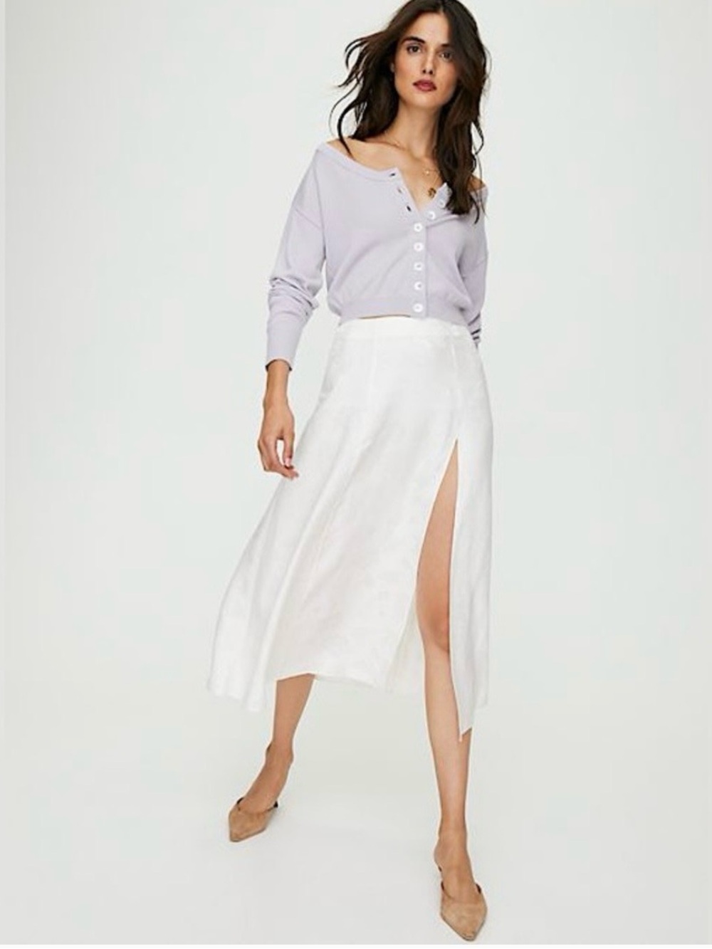 Aritzia Wilfred Cherie Satin A-Line Slit Skirt Size 6 NWT